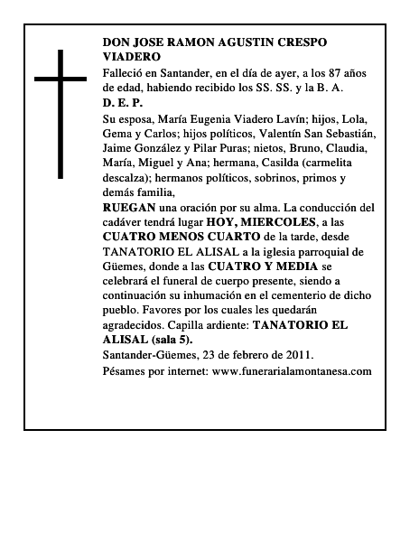 DON JOSE RAMON AGUSTIN CRESPO VIADERO