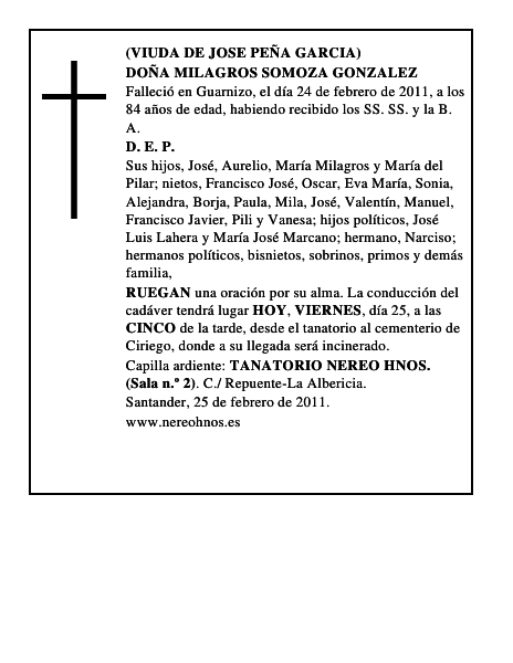 DOÑA MILAGROS SOMOZA GONZALEZ