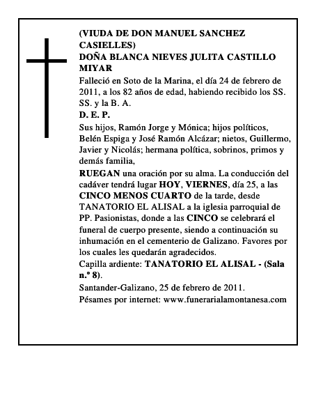DOÑA BLANCA NIEVES JULITA CASTILLO MIYAR