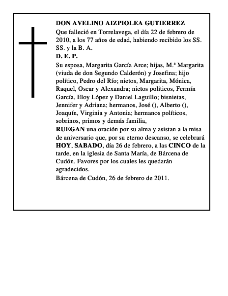 DON AVELINO AIZPIOLEA GUTIERREZ