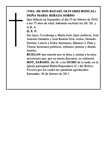DOÑA MARIA BERAZA SORDO