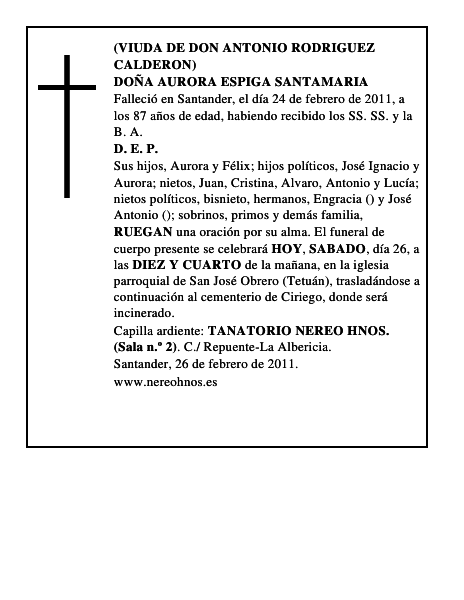 DOÑA AURORA ESPIGA SANTAMARIA