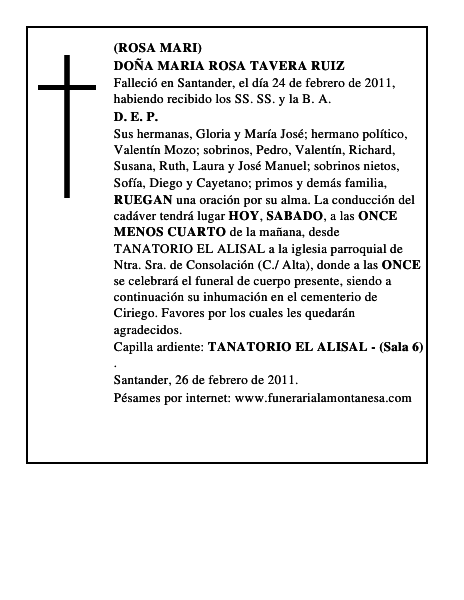 DOÑA MARIA ROSA TAVERA RUIZ