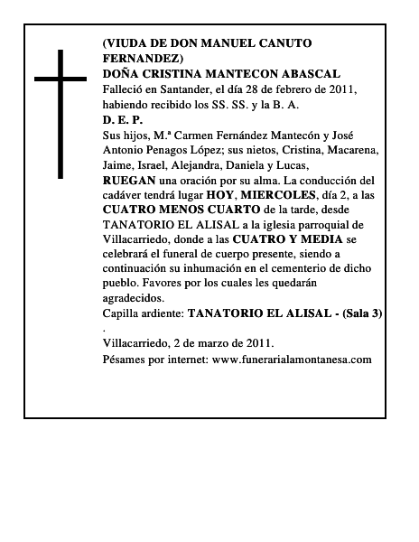 DOÑA CRISTINA MANTECON ABASCAL