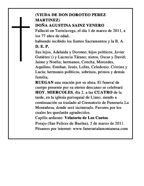 DOÑA AGUSTINA SAINZ VENERO