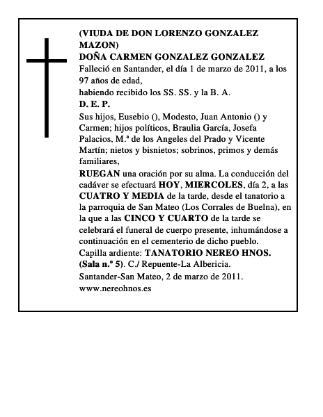 DOÑA CARMEN GONZALEZ GONZALEZ