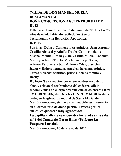 DOÑA CONCEPCION AGUIRREBURUALDE RUIZ