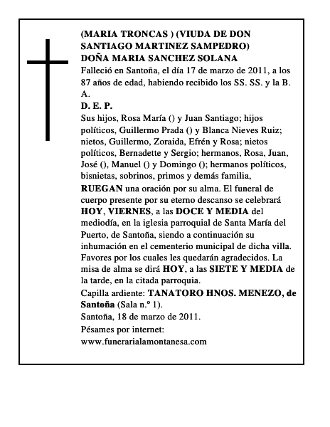 DOÑA MARIA SANCHEZ SOLANA