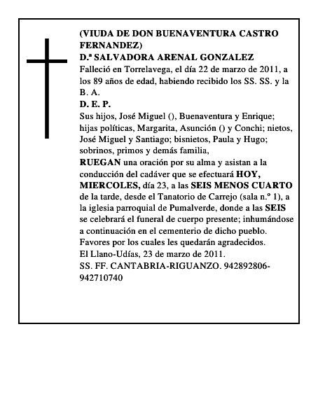 D.ª SALVADORA ARENAL GONZALEZ