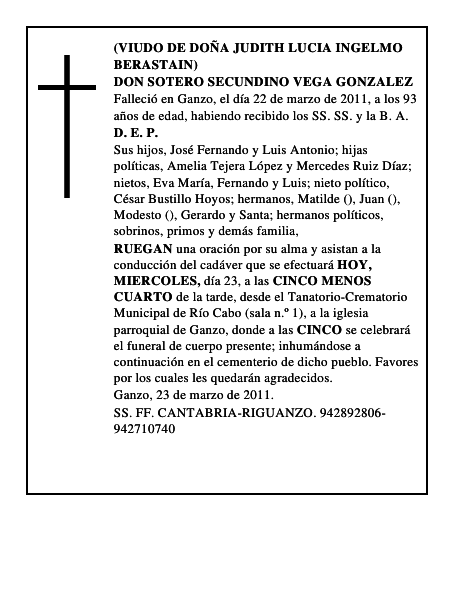 DON SOTERO SECUNDINO VEGA GONZALEZ