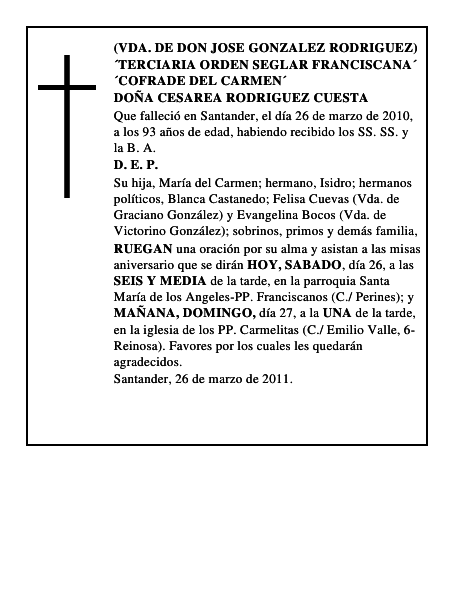 DOÑA CESAREA RODRIGUEZ CUESTA