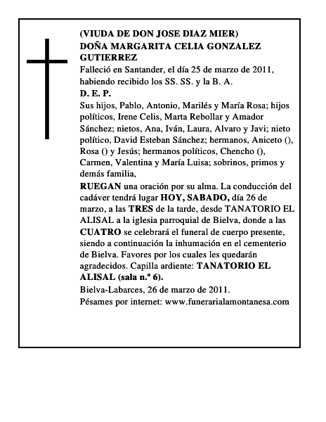 DOÑA MARGARITA CELIA GONZALEZ GUTIERREZ