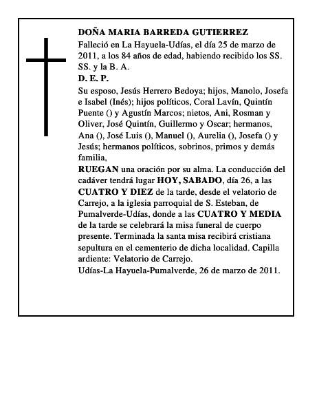DOÑA MARIA BARREDA GUTIERREZ