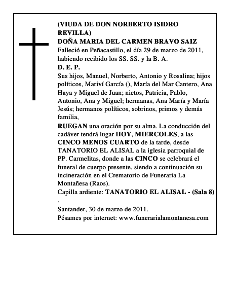 DOÑA MARIA DEL CARMEN BRAVO SAIZ