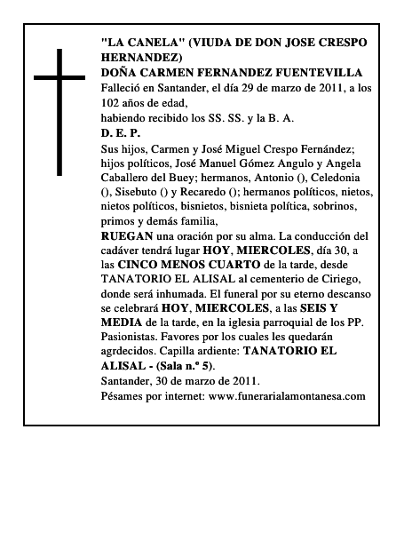 DOÑA CARMEN FERNANDEZ FUENTEVILLA
