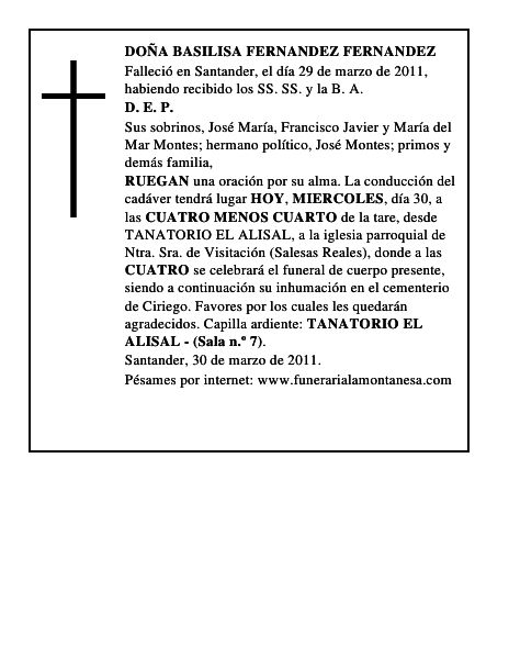 DOÑA BASILISA FERNANDEZ FERNANDEZ