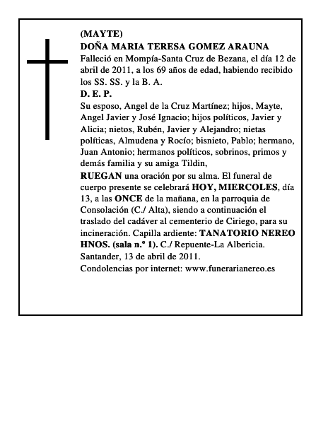 DOÑA MARIA TERESA GOMEZ ARAUNA