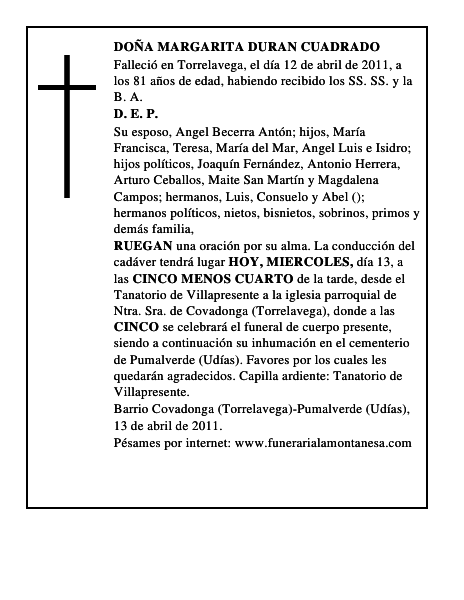 DOÑA MARGARITA DURAN CUADRADO