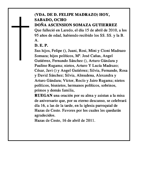 DOÑA ASCENSION SOMAZA GUTIERREZ