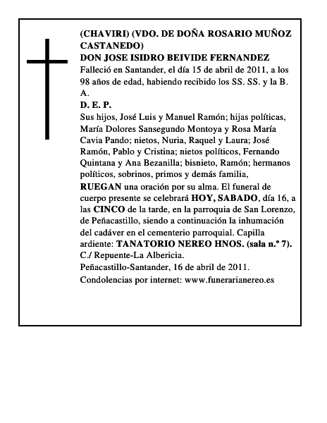 DON JOSE ISIDRO BEIVIDE FERNANDEZ