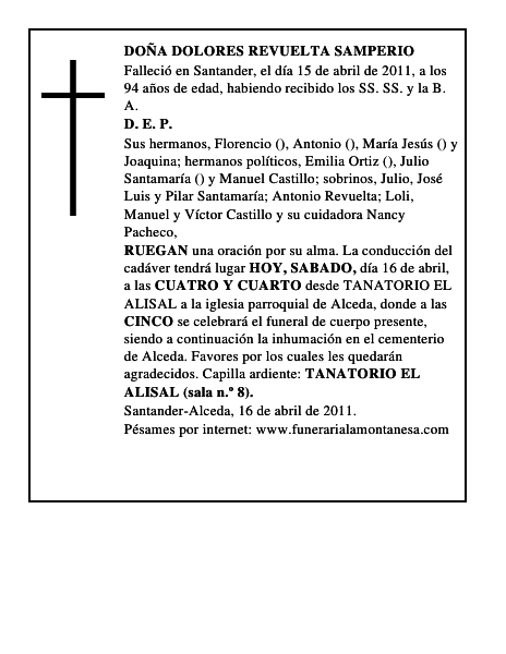 DOÑA DOLORES REVUELTA SAMPERIO