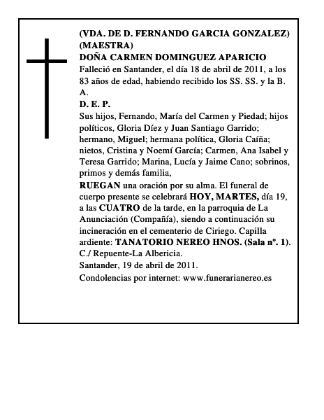 DOÑA CARMEN DOMINGUEZ APARICIO