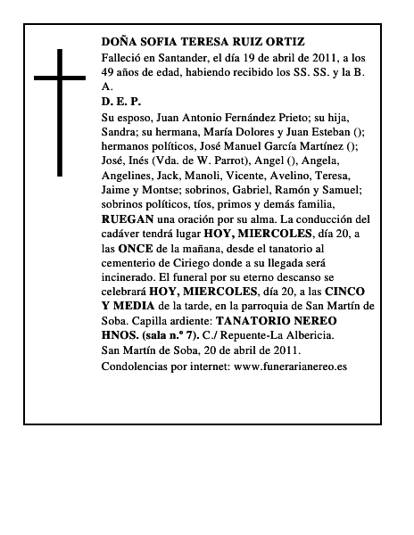 DOÑA SOFIA TERESA RUIZ ORTIZ
