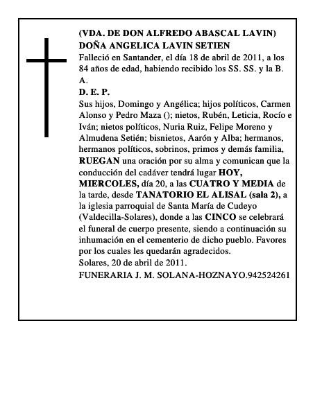 DOÑA ANGELICA LAVIN SETIEN