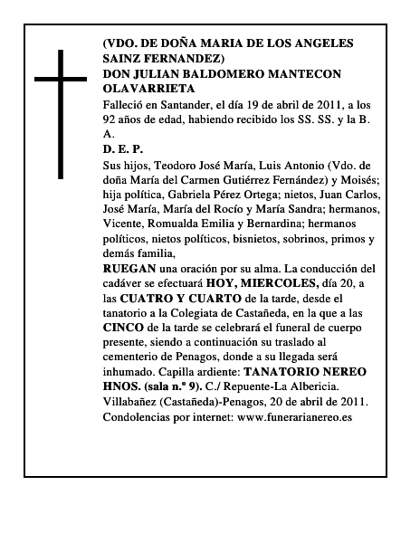 DON JULIAN BALDOMERO MANTECON OLAVARRIETA