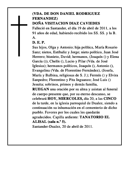 DOÑA VISITACION DIAZ CAVIEDES