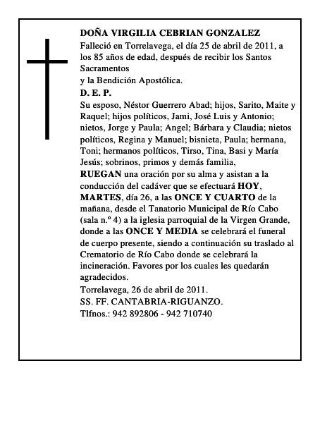 DOÑA VIRGILIA CEBRIAN GONZALEZ
