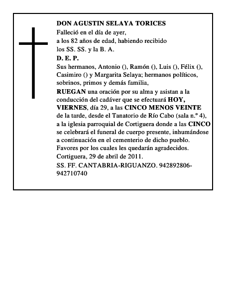 DON AGUSTIN SELAYA TORICES