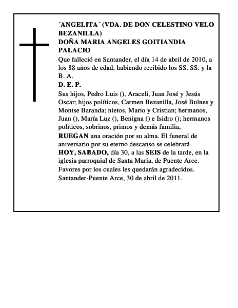 DOÑA MARIA ANGELES GOITIANDIA PALACIO