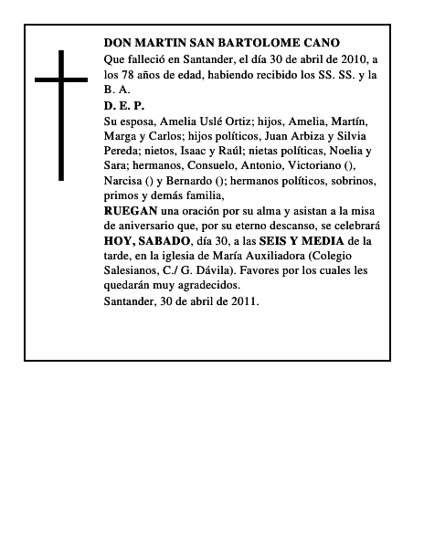 DON MARTIN SAN BARTOLOME CANO