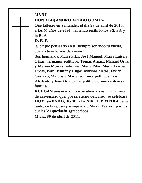 DON ALEJANDRO ACEBO GOMEZ