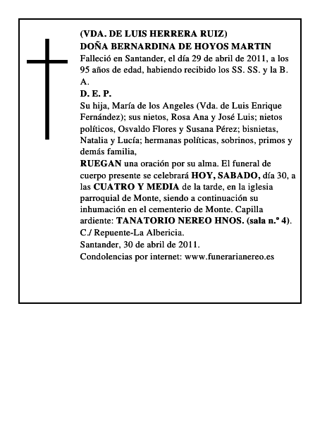 DOÑA BERNARDINA DE HOYOS MARTIN