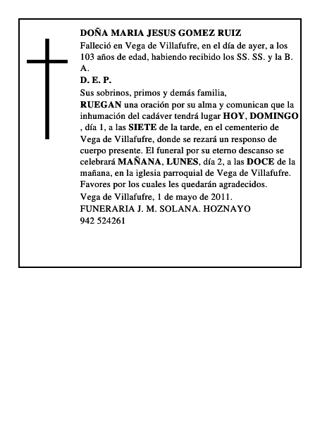 DOÑA MARIA JESUS GOMEZ RUIZ