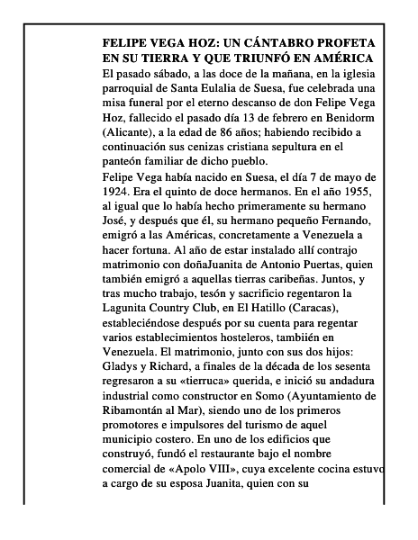 Felipe Vega Hoz Un cántabro profeta en su tierra y que triunfó en América
