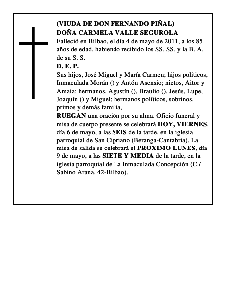 DOÑA CARMELA VALLE SEGUROLA