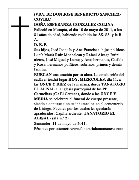DOÑA ESPERANZA GONZALEZ COLINA
