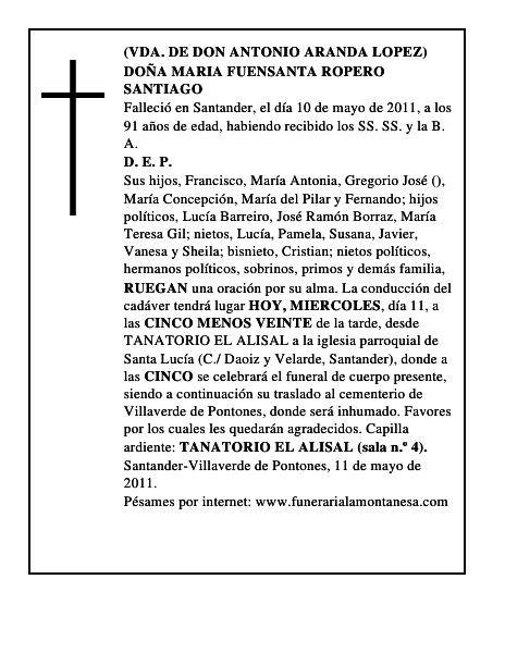 DOÑA MARIA FUENSANTA ROPERO SANTIAGO