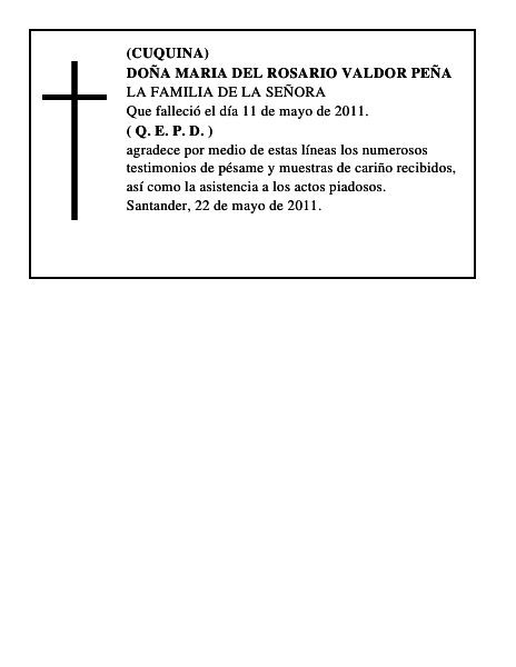 DOÑA MARIA DEL ROSARIO VALDOR PEÑA