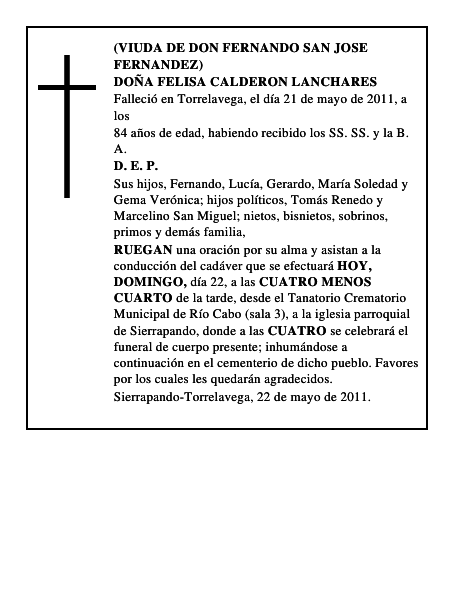 DOÑA FELISA CALDERON LANCHARES