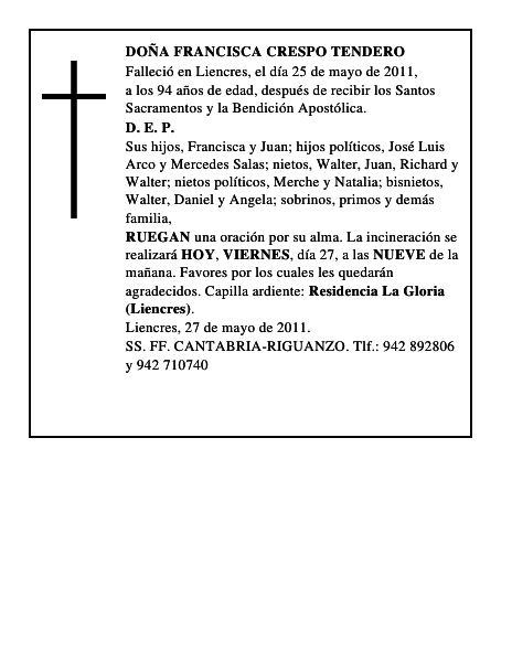 DOÑA FRANCISCA CRESPO TENDERO