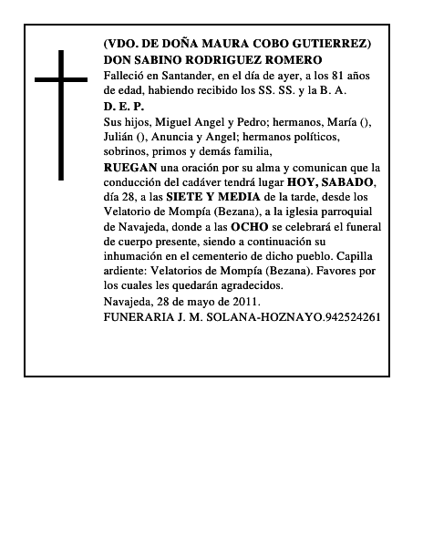 DON SABINO RODRIGUEZ ROMERO