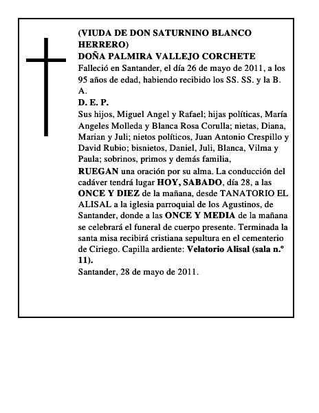 DOÑA PALMIRA VALLEJO CORCHETE