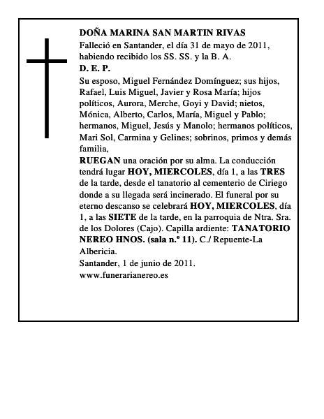 DOÑA MARINA SAN MARTIN RIVAS