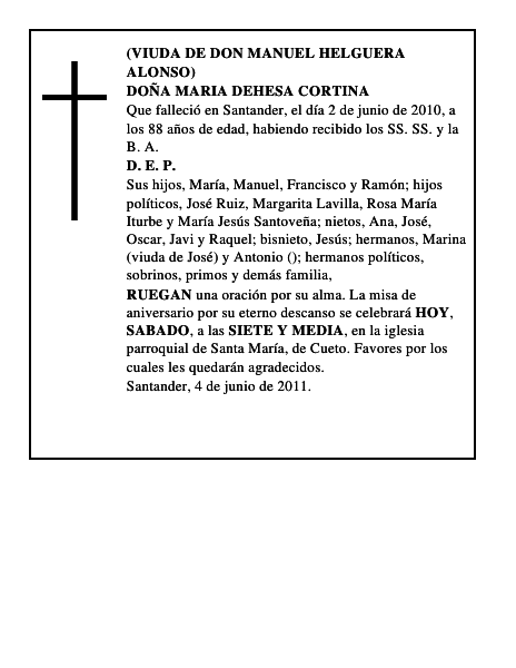 PRIMER ANIVERSARIO DEL SEÑOR DON ULPIANO SUAREZ ALVAREZ (INSPECTOR DEL C.N.P.) (MEDALLA MILITAR)Y DE SU ESPOSADOÑA FERMINA CANALES UGARTE