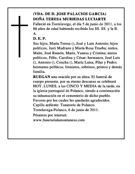 DOÑA TERESA MURIEDAS LUCIARTE