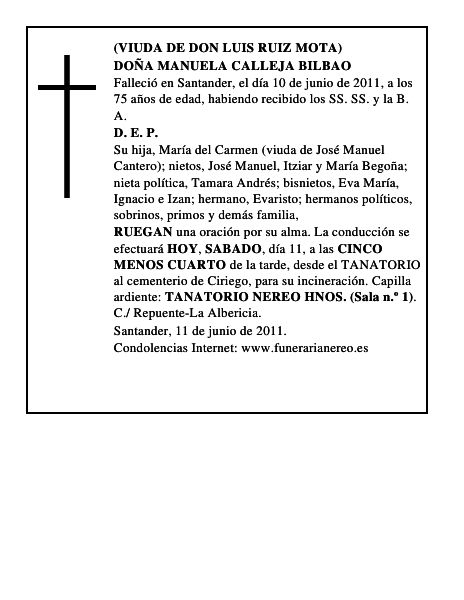 DOÑA MANUELA CALLEJA BILBAO